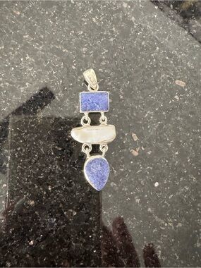 Sterling Silver Blue and White Trio Stone Pendant